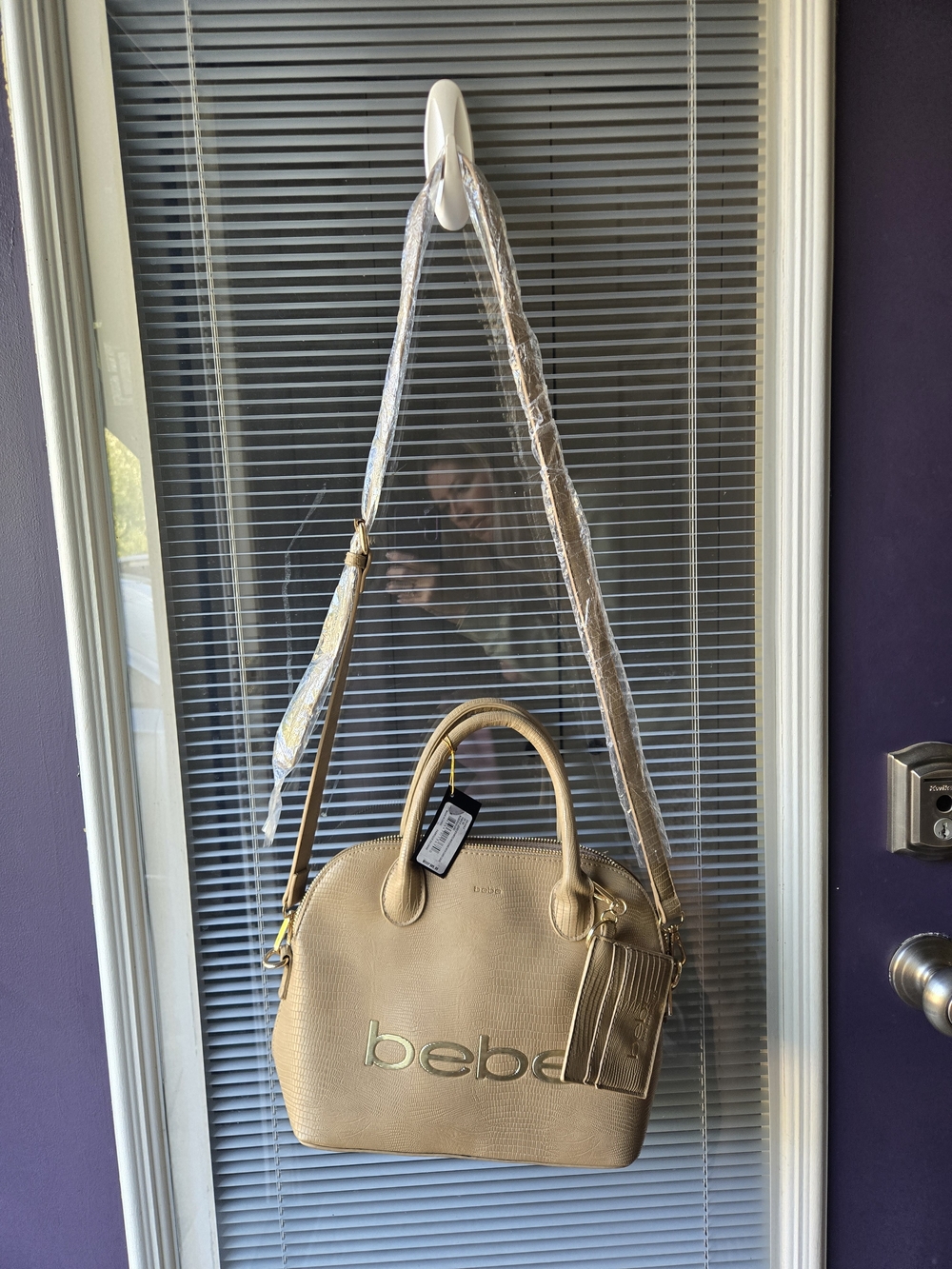 bebe Beige Dome Satchel with Removable Shoulder Strap